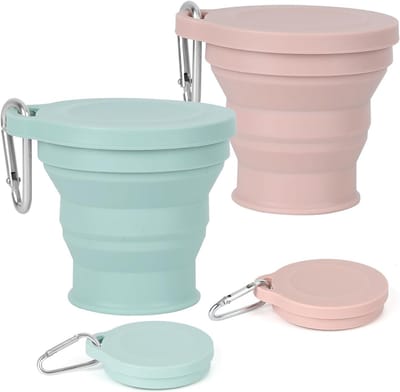 Vouwbare Siliconen Drinkbeker 180 ml BPA-vrij met Luchtdichte Deksel Herbruikbaar voor Picknick, Kamperen en Wandelen (Groen en Roze)