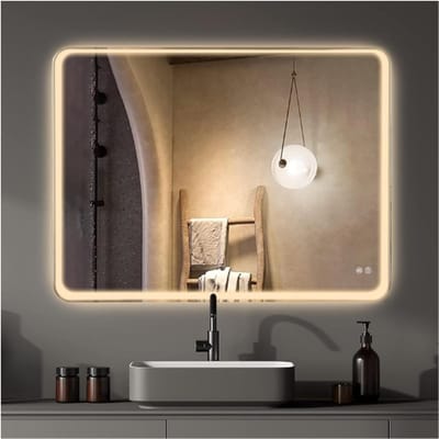Badkamerspiegel met Verlichting - 101 x 76 cm LED - Dimbaar en Condensvrij - Koudwit/Warm Wit Optioneel - 4 mm Milieuvriendelijke Spiegel voor Badkamer