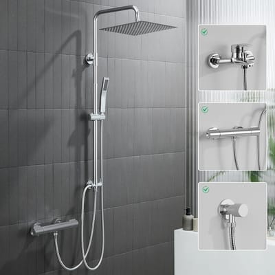 Auralum Max Regendoucheset zonder kraan - Douchesysteem met Verstelbare Stang - 30x30 cm Vierkante XXL Hoofddouche - Chroom