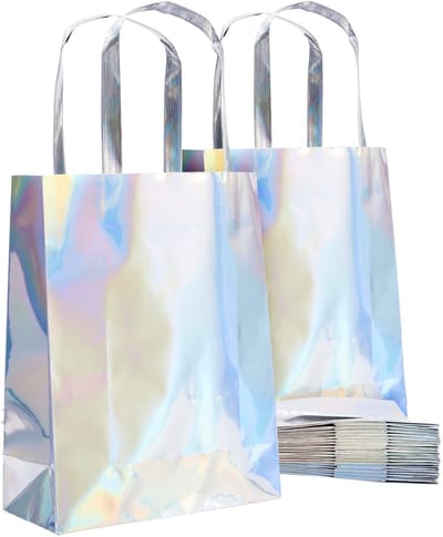 Dailygoods- Feestgeschenkzakjes Set van 20 - Holografische Papieren Zakjes - 23 x 18 x 8 cm - Handvatten - Elegante Decoratie - Glinsterende Afwerking - Geschenkzakjes
