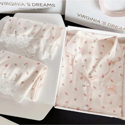 Elegante Pyjama Driedelig met Bloemenprint voor Dames Gesimuleerde Zijde Klassiek Vrouwelijk Casual Lounge Nieuwe Lente Dames Nachtkleding XL white