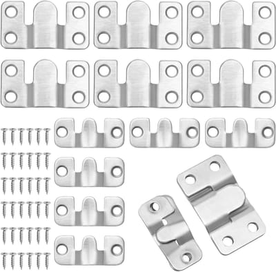 12 Stuks RVS Fotohaakjes met Schroeven, Sterke Interlocking Hangers voor Foto's, Spiegels en Meubels (2 Maten, Zilver)