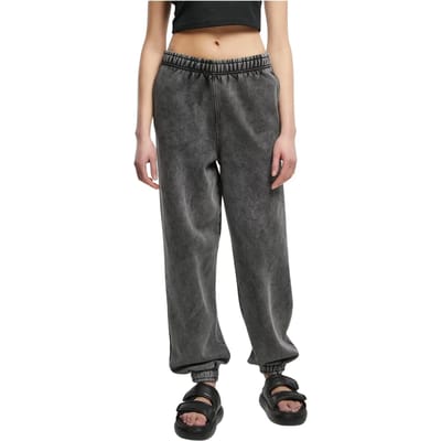 Urban Classics - High Waist Stone Washed Dames joggingbroek - XS - Zwart