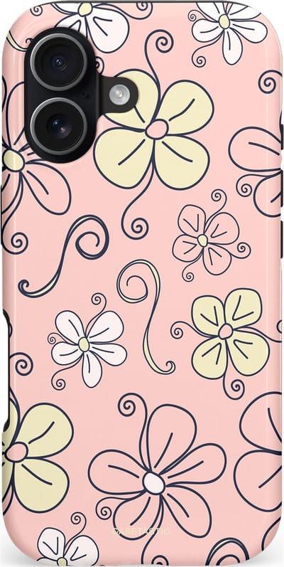 Casetastic hoesje geschikt voor Apple iPhone 17 - MagSafe - Dubbellaagse bescherming - Pastel Perzik Doodle Peach Bloemen - Fashion Case - Zand Zilver Lichtroze
