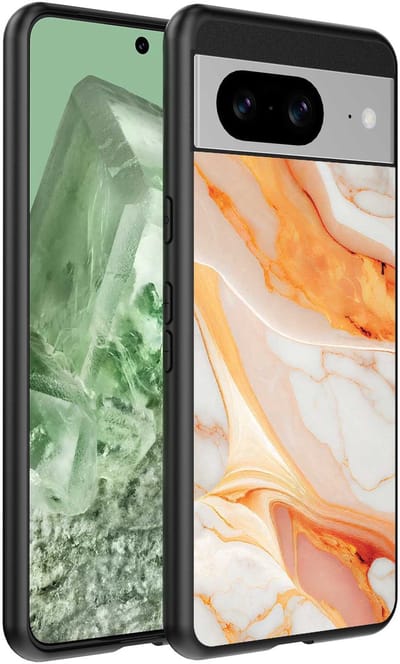 Geschikt voor Google Pixel 8 Telefoonhoesje met marmer opdruk - TPU backcover case marble design - Oranje - Smartphonica geschikt voor Google Pixel 8