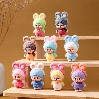 9-delige set QiQi Konijn Figuur Speelgoed Mini Bevlokte Figurine Bureaublad Decoratie Model Ornamenten Speelgoed Meisjes Kerstcadeaus