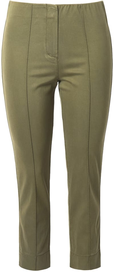 Ulla Popken - Dames - Broek biezen smalle broekspijpen elastische tailleband - Mosgroen - Maat 42