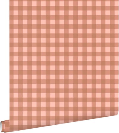 ESTAhome behang geblokt motief terracotta roze - 50 x 900 cm - 131296