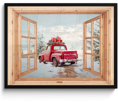Poster in lijst - Fotolijst 70x50 cm - Posters - Doorkijk - Auto - Kerst - Cadeaus - Winter - Landschap - Posterlijst zwart - Decoratie - Wanddecoratie woonkamer - Muurdecoratie slaapkamer - Kerstversiering - Kerstdecoratie voor binnen - Kerstmis