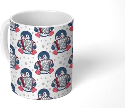 Mok - Koffiemok - Accordeon - Pinguïn - Patronen - Mokken - 350 ML - Beker - Koffiemokken - Theemok