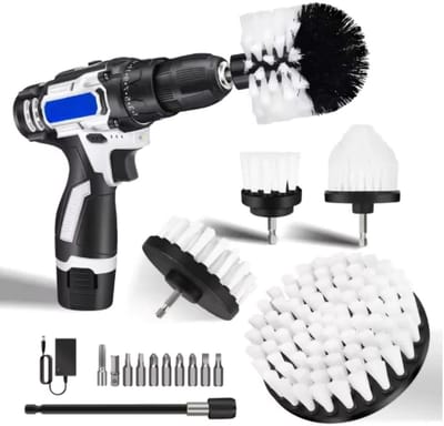 Accuboormachine 2-in-1 - Elektrische Spin-Schrobborstel - Inclusief Accu, Oplader & 6 Borstels - 25+1 Koppelinstellingen