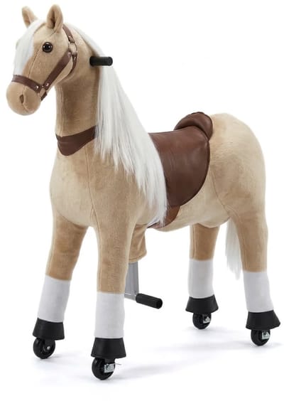 Vrooomy Mechanisch Speelgoed Paard XS - 3 tot 5 jaar - Jongens en meisjes - Rijpaard met lange haren - Beige