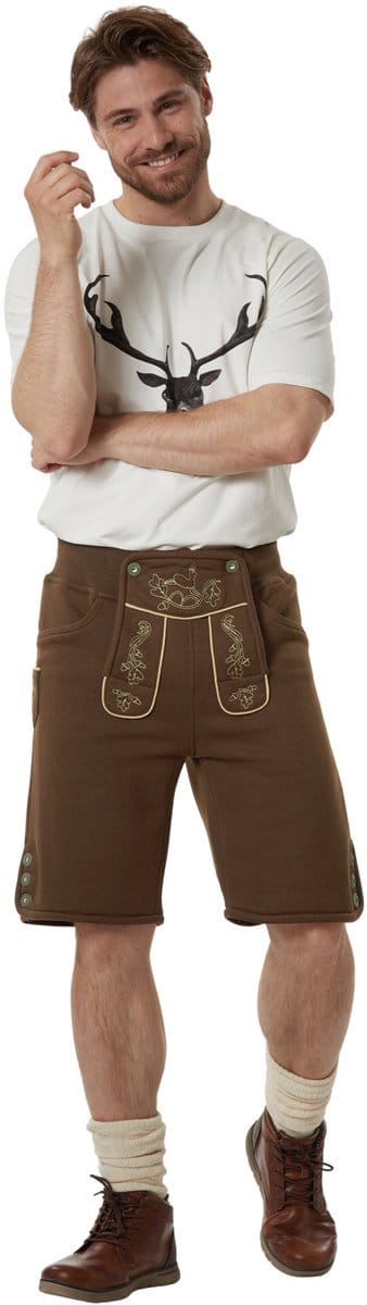 dressforfun - Authentieke Lederhosen Lenni - Fleece - Bruin - 48 - Oktoberfest Kleding Man - Herenkostuum - Verkleedkleding - Duitse Klederdracht - Carnavalskleding - Klederdrachtvest - Traditionele Broek