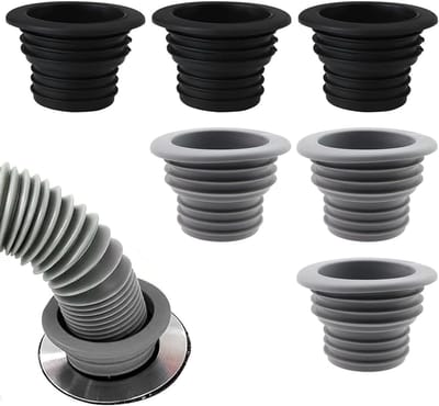 Set van 6 afdichtpluggen voor afvoeren van 33 tot 43 mm, adapter voor wasmachines en sanitair, ideaal voor badkamer en keuken (zwart, grijs)