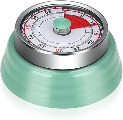 Mechanische keukentimer met retro design in mintgroen - Roestvrij staal - Magnetisch - Korte wekker voor koken en bakken - Herinneringstijd 1-60 minuten.