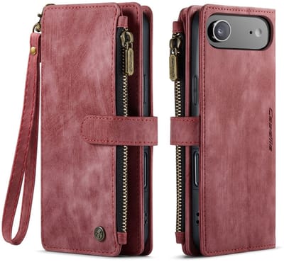 CaseMe C30 Hoesje Geschikt voor Apple iPhone Air | Wallet Zipper Book Case met Pasjeshouder | Beschermhoes met Portemonnee | Rood