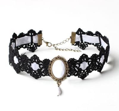Gothic Choker Wit - Festival Punk Ketting - Druppel Zwart gevlochten - 30+9 cm - 1 stuks