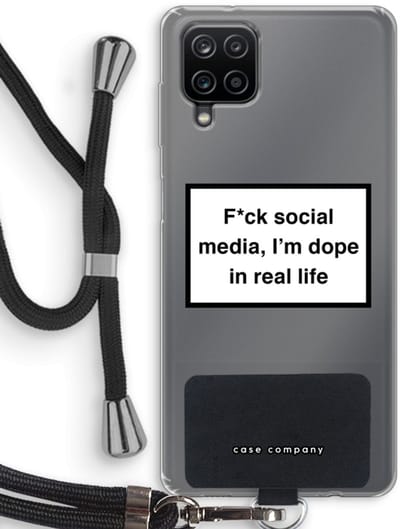 Hoesje met koord geschikt voor Samsung Galaxy A12 hoesje met Koord - I'm dope - Telefoonhoesje met Zwart Koord - Bescherming aan alle Kanten en Over de Schermrand