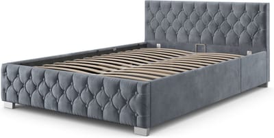 Gestoffeerd Bed Nizza - 140 x 200 cm - Grijs - LED Verlichting & Bedlade