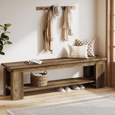 Tribesigns Schoenenbank - 160 x 35 x 45 cm - Halbank met opbergplank - Boerderij Design - Bruin