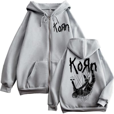 Rockband Korn The Nothing Album Rits Hoodie Gothic Vintage Zip Up Pullovers Heren Dames Casual Mode Sweatshirt Streetwear S grijze kleur