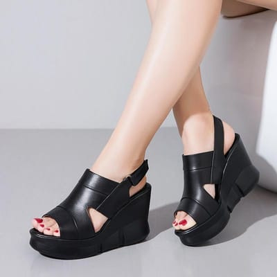 Dames Sandalen met Dikke Zool en Sleehak Zomer Hoge Hakken Vissenmond Damesschoenen Zacht Leer Hoogteverhogend Plateau Luxe Sandalen 37 white