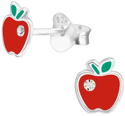 Joy|S - Zilveren appel oorbellen - klein rood appeltje met kristal - 5 x 6 mm - kinderoorbellen