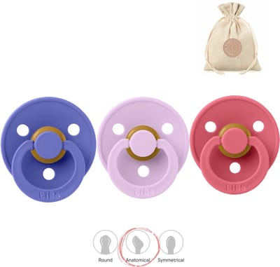 BIBS fopspenen anatomisch maat 1: grape, violet sky en coral + BolleToet speenzakje