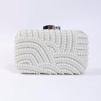 Sac de soirée Perle de Simulation Vintage Sac à Broderies Perles Sac pour Robe de Banquet Sac à Main Élégant pour Dames silvery gray