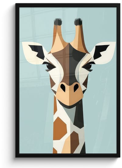 Poster in lijst - Fotolijst 60x90 cm - Posters - Giraffe - Illustratie - Bruin - Minimalistisch - Posterlijst zwart - Decoratie - Wanddecoratie woonkamer - Muurdecoratie slaapkamer
