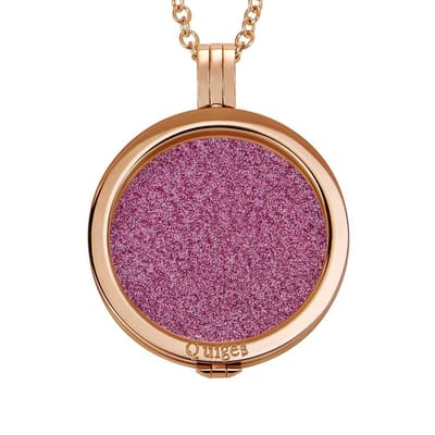 Quiges - Munthouder met Ketting en Munt 33mm Glitters Roze - RVS Rosegoudkleurig - ERHS233