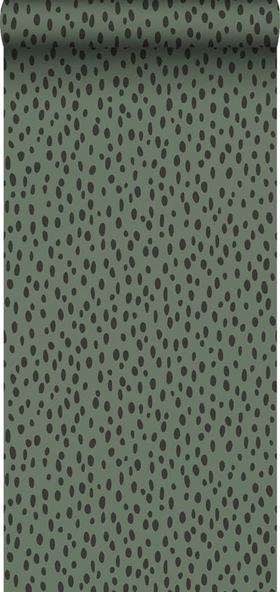 ESTAhome behang stippen vergrijsd groen en zwart - 53 cm x 10.05 m - 139258