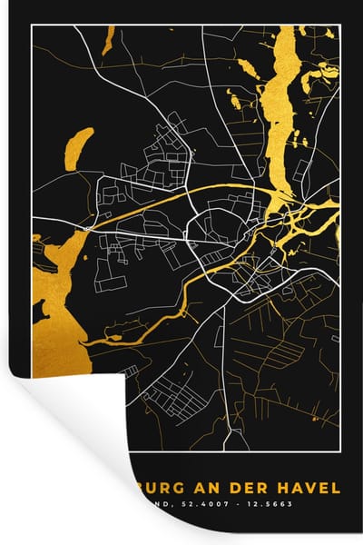 Muurstickers - Sticker Folie - Brandenburg An Der Havel - Stadskaart - Kaart - Plattegrond - Goud - Duitsland - 20x30 cm - Plakfolie - Muurstickers Kinderkamer - Zelfklevend Behang - Zelfklevend behangpapier - Stickerfolie