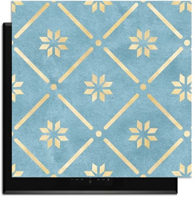 KitchenArt - Starline Blue Tile - Inductie Beschermer - 59x52 cm - Kookplaat Beschermer - Luxe Afdekplaat Inductieplaat - Anti-slip & Oprolbaar - Beschermmat Inductiekookplaat
