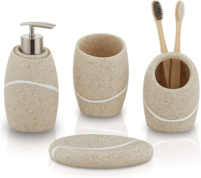 La'Moussawi ® Binnenhuisdecoratie Badkamer Set van Vier Onderdelen in Natuurlijke Steenlook