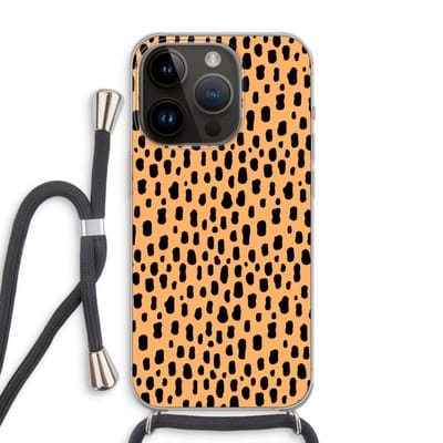 Case Company® - Hoesje met koord geschikt voor iPhone 14 Pro hoesje met Koord - Panter - Telefoonhoesje met Zwart Koord - Bescherming aan alle Kanten en Over de Schermrand