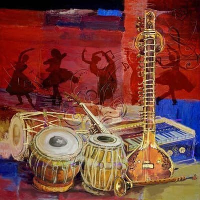Safaary - Marokkaanse Schilderij Instruments Rood