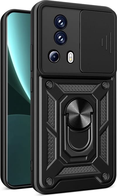 MobyDefend Hoesje - Geschikt voor Xiaomi 13 Lite - Pantsercase Met Draaibare Ring - Zwart