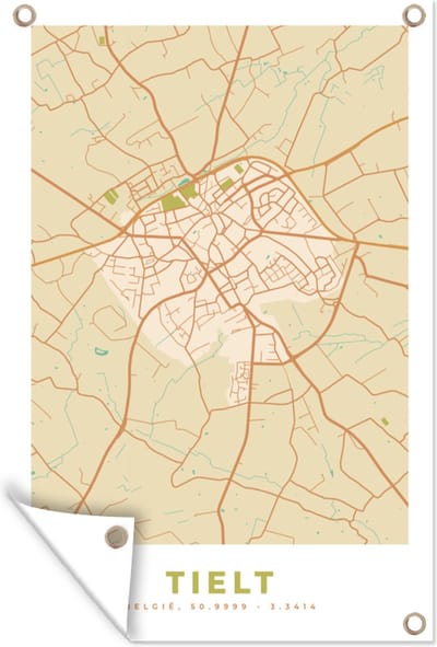 Muurdecoratie Tielt - Kaart - Plattegrond - België - Stadskaart - 120x180 cm - Tuinposter - Tuindoek