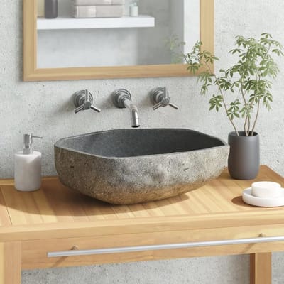 Ovale Wastafel - Badkamer Wasbak - Dagelijks Gebruik - Natuurlijke Riviersteen - 40-53 cm - Natuurlijk