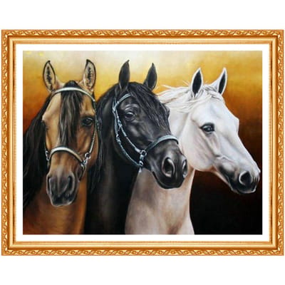 Nouveau bricolage trois chevaux 5D diamant complet décor à la maison cristal diamant broderie point de croix couture 20X30CM beige