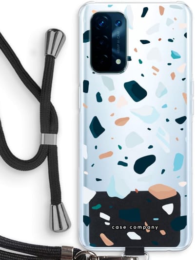 Case Company® - Hoesje met koord geschikt voor Oppo A74 5G hoesje met Koord - Terrazzo N°13 - Telefoonhoesje met Zwart Koord - Bescherming aan alle Kanten en Over de Schermrand