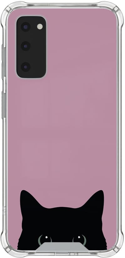 Hoesje (shockproof) geschikt voor Samsung Galaxy S20 FE - Zwarte kat - Extra sterke case - TPU/polycarbonaat - Print - Roze, Transparant