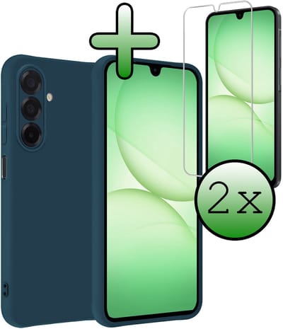 Hoesje Met 2x Screenprotector - Geschikt voor Samsung Galaxy A17 - Sterk & Shockproof - Back Cover - Siliconen Case - Telefoon Hoes - Donkerblauw