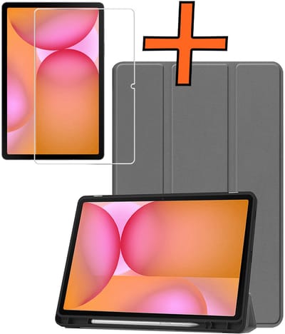 Hoesje - Geschikt voor Samsung Galaxy Tab S10 FE - Met Screenprotector - Trifold Bookcase - Hard Cover Case - Met Uitsparing Geschikt voor S Pen - Hardcover Book - Tablet Hoes - Grijs