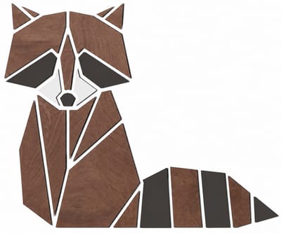 Houten wanddecoratie - Wooden wall decoration | Wasbeer 94 x 75cm Raccoon | Donker hout - Dark wood | Geometrische muurdecoratie kinderkamer - Geometric wall art for kids room - Origami Design Wandfiguur - Dieren - Babykamer - Deco