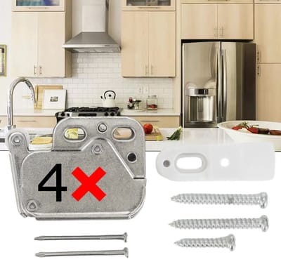 Actie4you® - Drukslot - Incl. schroeven -Kinderslot - Deurslot - Druksnapper - Kastslot - Meubelslot - Push to open - Deursnapper - Voor kastjes en lades - 4 stuks