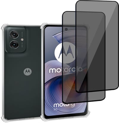 Geschikt voor Motorola Moto G55 - Hoesje + 2x Screenprotector – Gehard Glas Cover + Shock Proof Case - Transparant