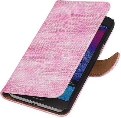 Hagedis Bookstyle Wallet Case Hoesjes Geschikt voor Samsung Galaxy Grand MAX G720 Roze