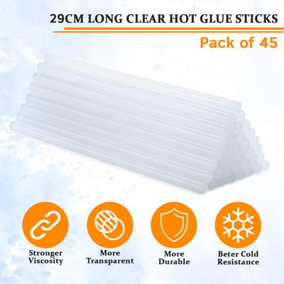 Gemaakt in het Verenigd Koninkrijk, extra lange 12 mm hotmelt heldere lijmsticks voor lijmpistool 29 cm lang - Veelzijdige hotmeltlijm voor kunst en ambachten, productassemblage en meer (45 sticks)